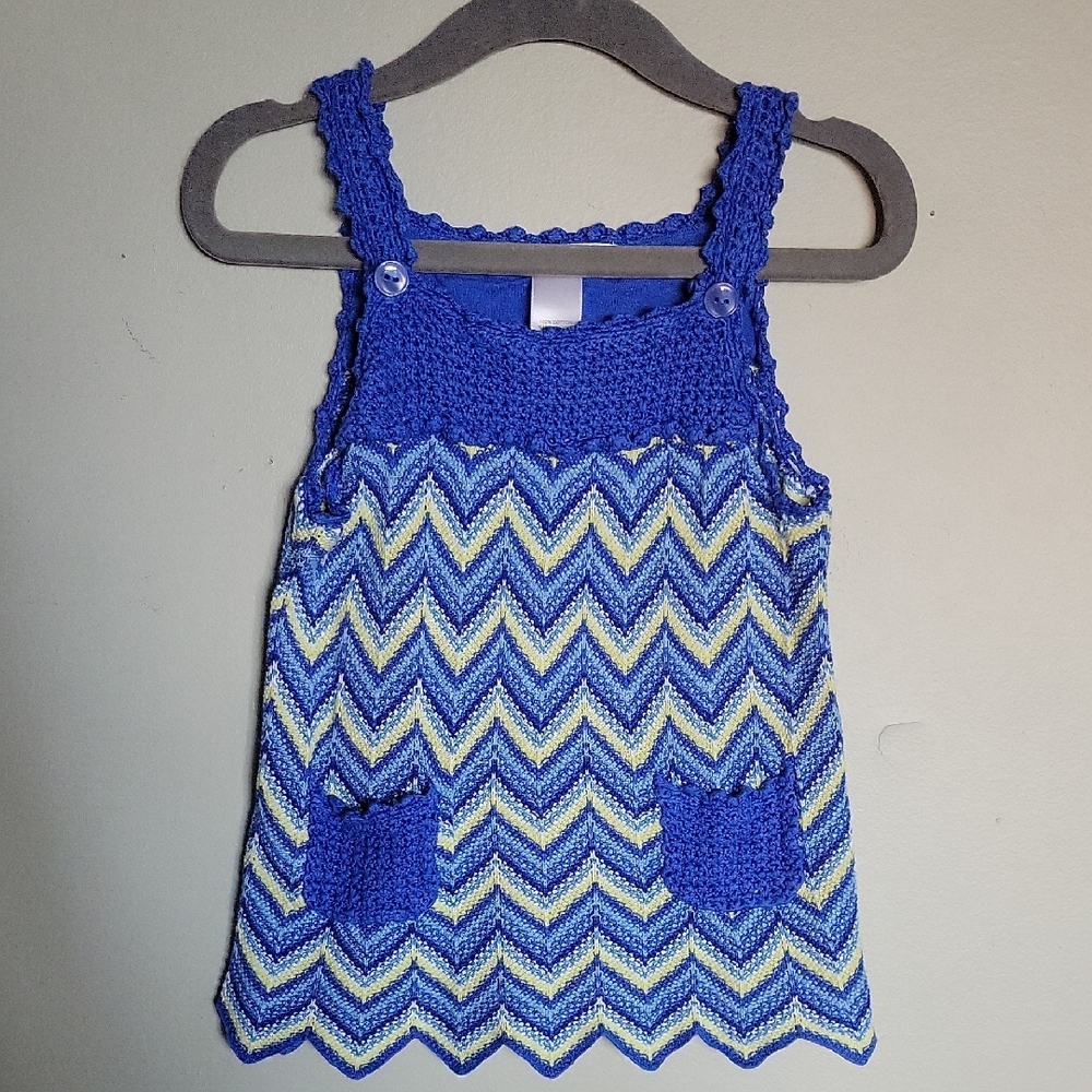 Janie & Jack Blue Chevron Knit Crotchet Babydoll Tank Top